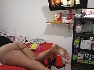 sexy stepmom cleaning bedroom in thong