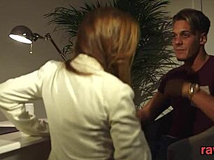 Euro cougar sucks and rides cock closeup