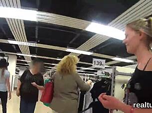 Adorable Czech girl teased in supermarket and ridden in POV