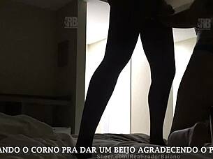 Hotwife makes cuckold suck while she takes black lover's big cock in menage!