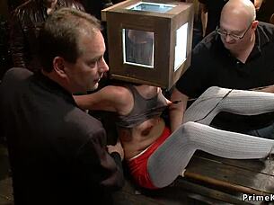 The Redhead and Blonde Subs Get Banged Publicly in Bondage