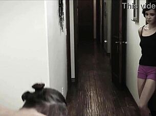 The virgin brunette gives blowjob to mr b's big cock