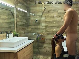 redhead cheats in bathroom with ripped clothes