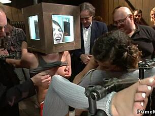 The Redhead and Blonde Subs Get Banged Publicly in Bondage