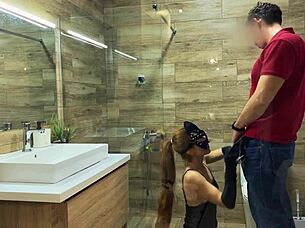 redhead cheats in bathroom with ripped clothes