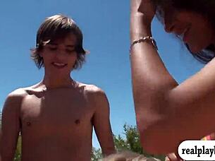 Sexy babes in bikinis enjoy group fun outdoors