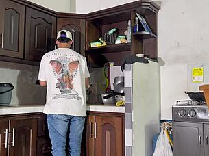 I had rough sex with my stepson in the kitchen, it was so hot!