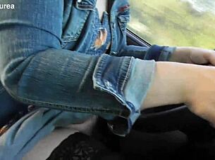 hairy mature woman feels exposed flashing pussy in car outdoors