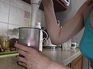 Redhead with big tits gives hot closeups