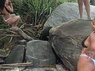 The peludinhas enjoy a wild beach orgy together