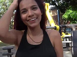 colombian hottie gives amazing deepthroat and swallows huge cock