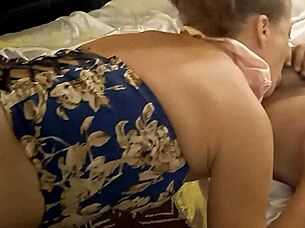 White Slut in Satin Gets Doggy Style Blowjob