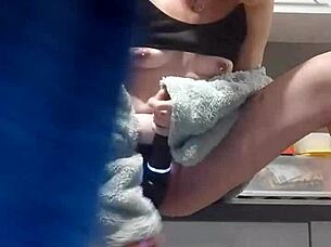 Redhead Girlfriend Uses Dildo on Countertop Webcam