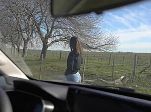 Teen licked and swallowed during outdoor road trip pov