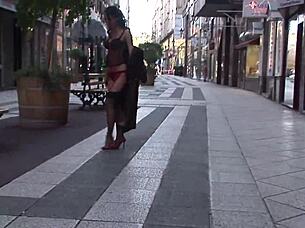 simone peach engages in public flashing while wearing stockings in budapest