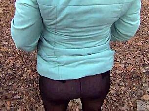 Married Hot Wife In Pantyhose Receives Mouthful Of Sperm Outdoors