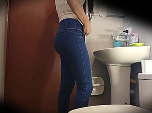 Hidden Camera In Bathroom Of Curvy Colombian University Student!