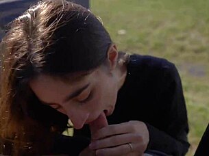 Teen licked and swallowed during outdoor road trip pov