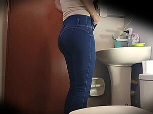 Hidden Camera In Bathroom Of Curvy Colombian University Student!