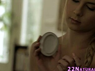 feeling the pleasure as european blonde rubs her wet pussy slowly