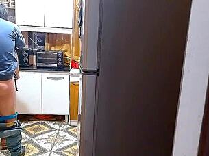 british asian wife roleplays with boss in kitchen