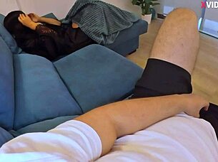 I Got Excited Seeing My Stepmother's Naked Ass And Fucked Her On The Couch, Cumming In Her Mouth