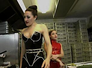 Latex Slut Stuffed With Cucumber In Kitchen As Punishment!