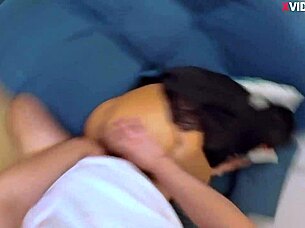 I Got Excited Seeing My Stepmother's Naked Ass And Fucked Her On The Couch, Cumming In Her Mouth