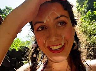 cum on face in public locker room and cumwalk at waterfall?