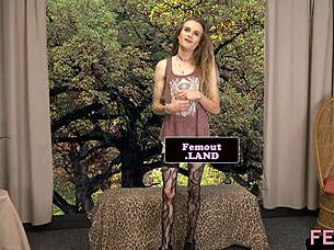 Tattooed shemale tugs on her dick for debut