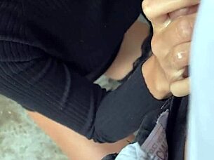 I flashed and fucked my favorite brunette influencer outdoors, bent over for doggystyle quickie