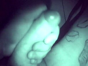 Late night stroke session with tattooed babe