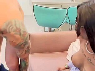 Skinny girl Mandrake enjoys giving her wet pussy to the well-endowed guy bareback.