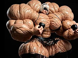 2b transforms into a muscular giantess in pump factory fmg ai animation video 😲