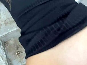 I flashed and fucked my favorite brunette influencer outdoors, bent over for doggystyle quickie