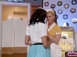 waitress SERENE SIREN KISSES customer ALEXIS TAE while DANCING, wanting MORE