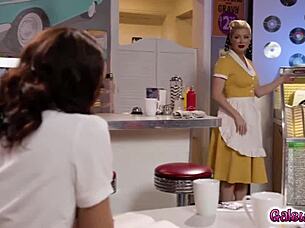 waitress SERENE SIREN KISSES customer ALEXIS TAE while DANCING, wanting MORE