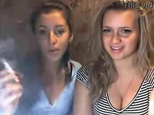 Girls Cam Show With Cigarette Smoking And Emotions