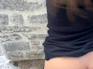 I flashed and fucked my favorite brunette influencer outdoors, bent over for doggystyle quickie