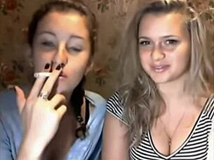 Girls Cam Show With Cigarette Smoking And Emotions