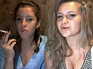 Girls Cam Show With Cigarette Smoking And Emotions