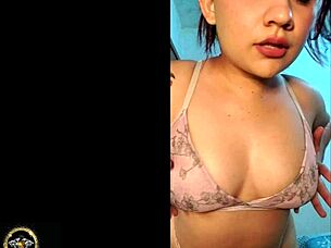 Fat but lovely woman shows her body naked in front of the camera