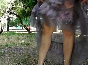 Hairy mature flashing pussy