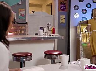 waitress SERENE SIREN KISSES customer ALEXIS TAE while DANCING, wanting MORE