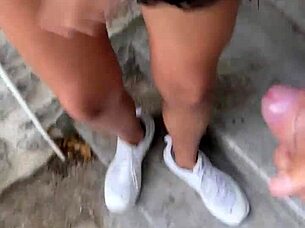 I flashed and fucked my favorite brunette influencer outdoors, bent over for doggystyle quickie