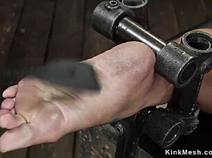 i'm shackled and toyed with my big tits in bondage