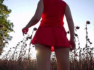 hot milf in short skirt teases her sexy thong ass outdoors