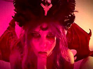On Halloween, couple gets ROUGH with demon girl, starting with BLOWJOB and ending in DOGGYSTYLE