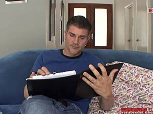 Busty Brunette Teases With Natural Tits In Socks