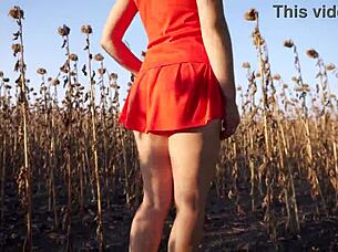 hot milf in short skirt teases her sexy thong ass outdoors